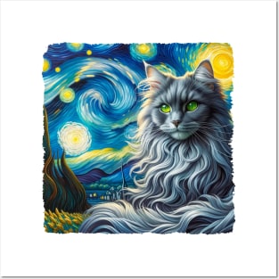 Nebelung Starry Night Inspired - Artistic Cat Posters and Art